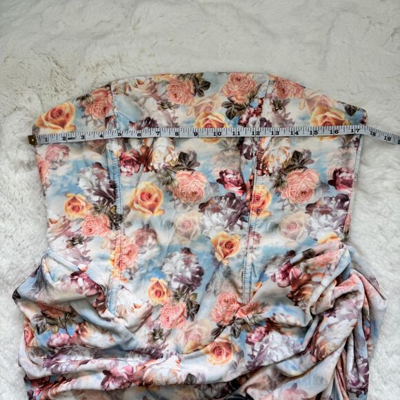 For Love & Lemons Floral Drape Strapless Mini Dress L - Picture 7 of 7